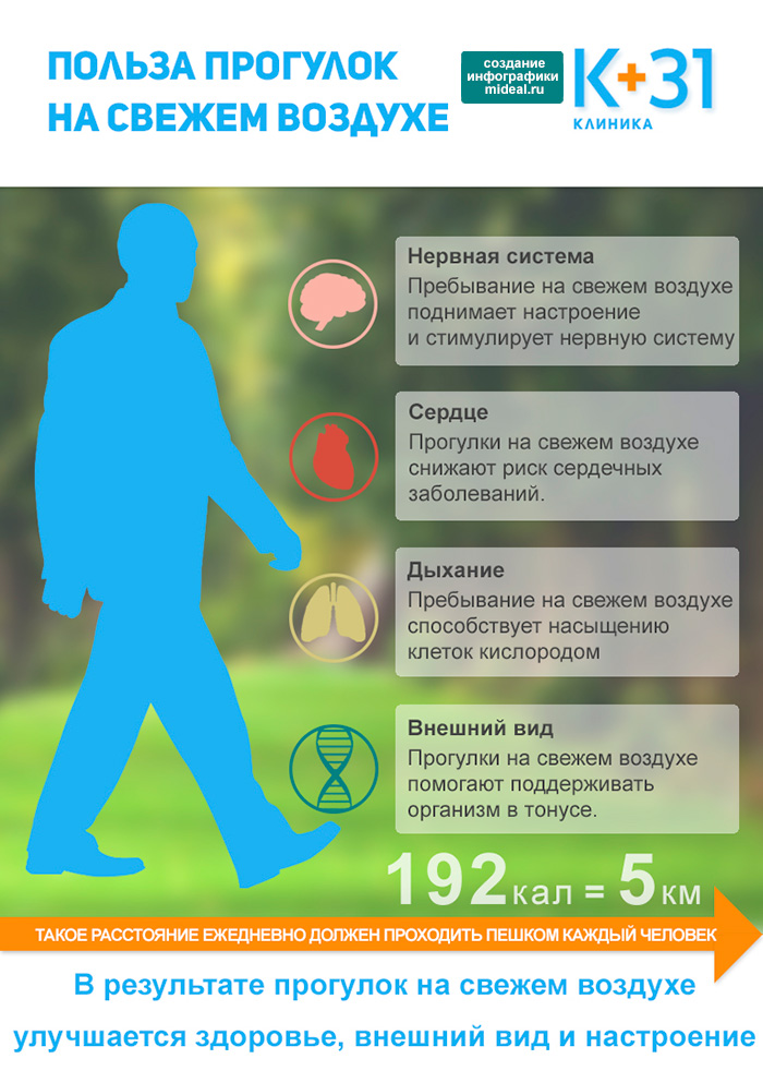 Инфографика Польза прогулок на свежем воздухе
